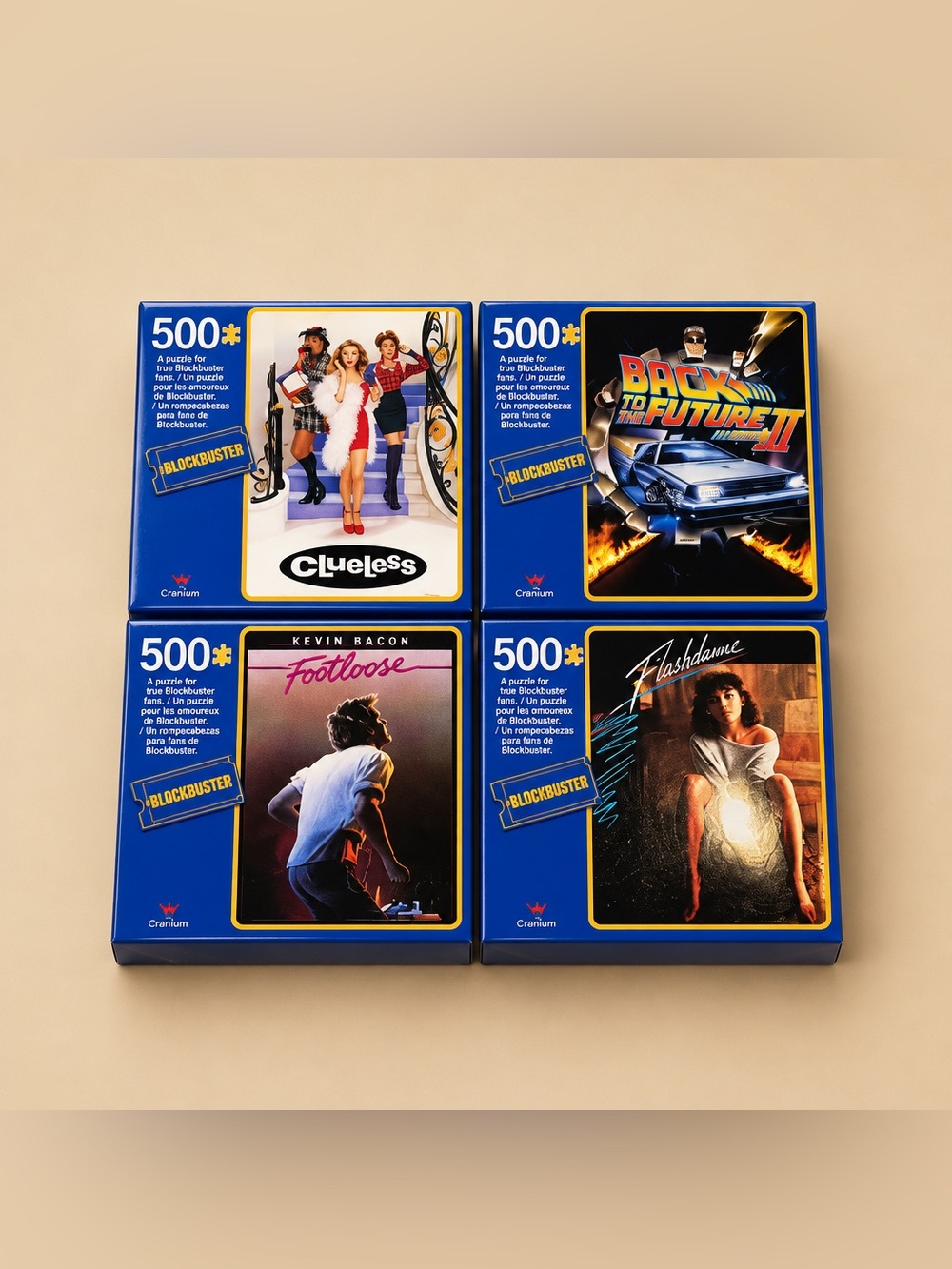 Set of 4 500PC Movie Puzzles Clueless Footloose Flashdance Back to the Future II